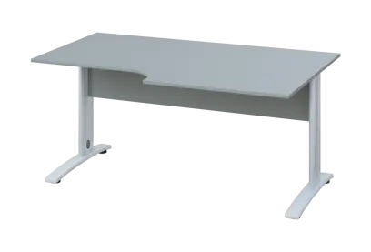 ERK 18 - 168 stůl kancelářský, rohový, pravý, kovová podnož bílá, deska 18 mm, široký 1600 mm, šedá